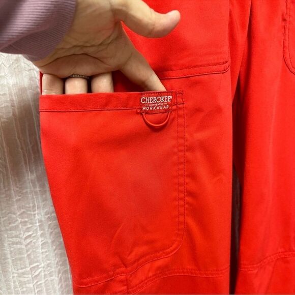 CHEROKEE XS RED GRAY 4 Pocket Straight Leg Scrub Bottom Cargo NWOT - Picture 6 of 13